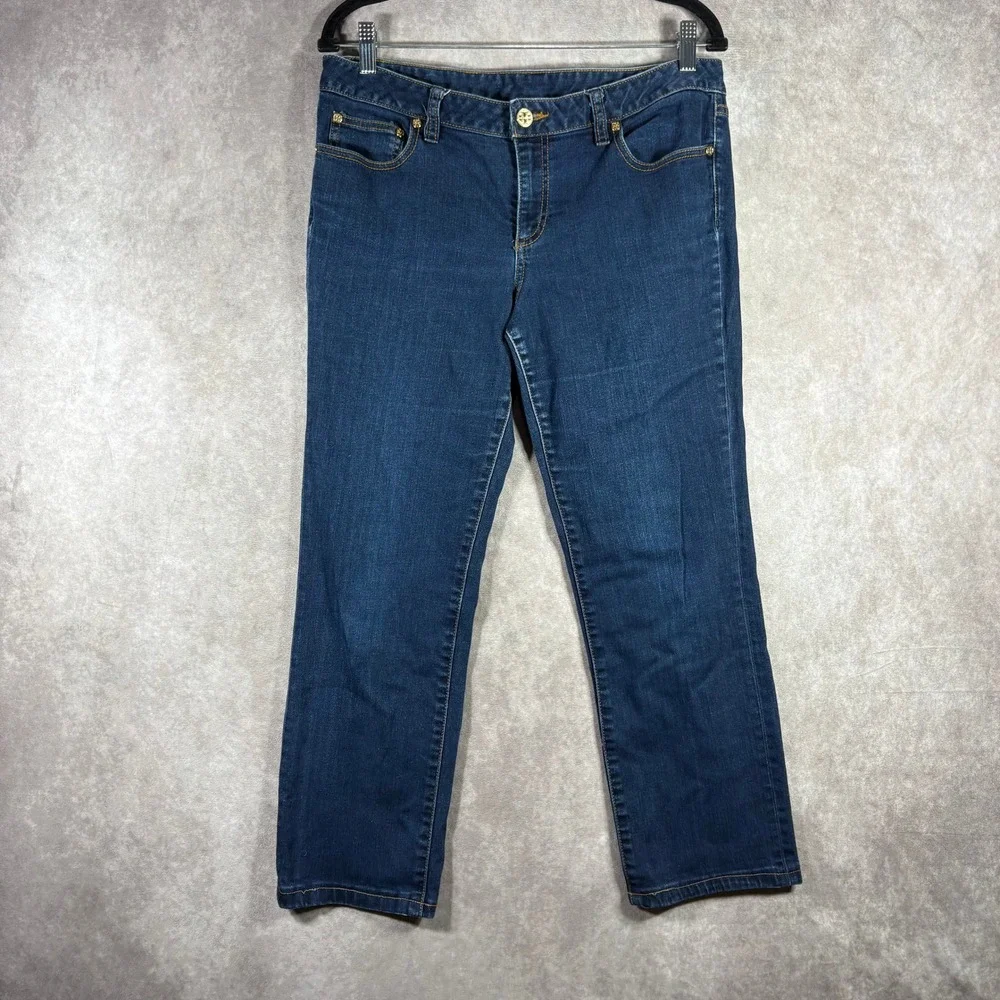 Tory Burch Jeans Women‎ 32 Blue Straight Leg Denim Logo Hardware Designer Casual